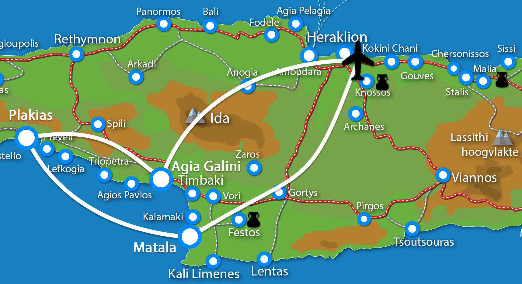 Kaart Fly & Drive  Agia Galini - Plakias - Matala